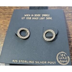 18K Gold Dipped Open Circle Stud Earrings 925 Sterling Silver Post Hoop Design